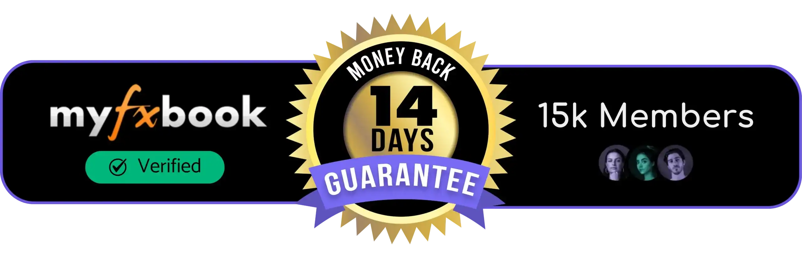 Verified track record, 14-day money-back guarantee, 15k members